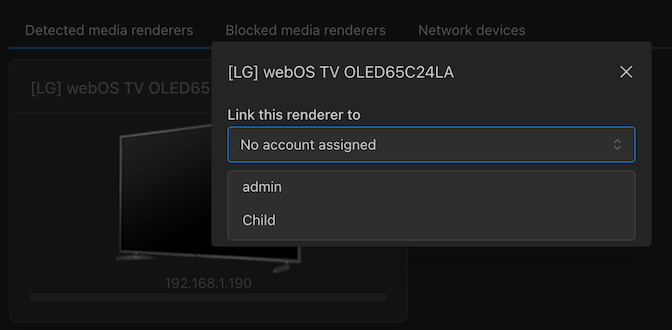 렌더러에 계정을 할당하는 방법의 예